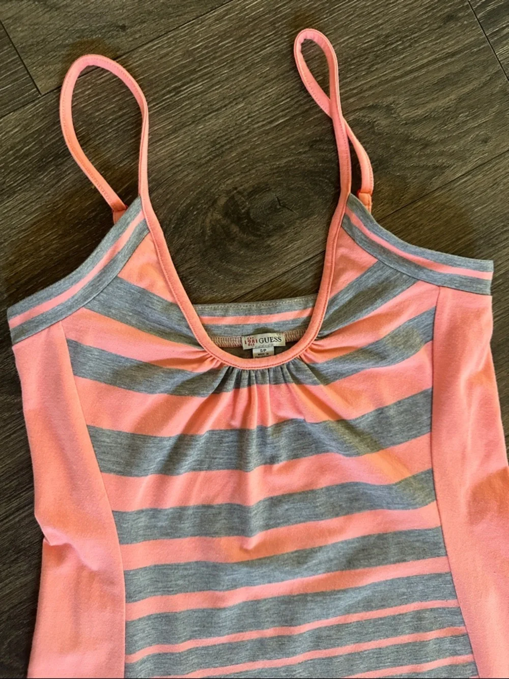 GUESS Coral & Gray Striped Maxi Dress XS Spaghetti Strap Casual Summer - Picture 3 of 9